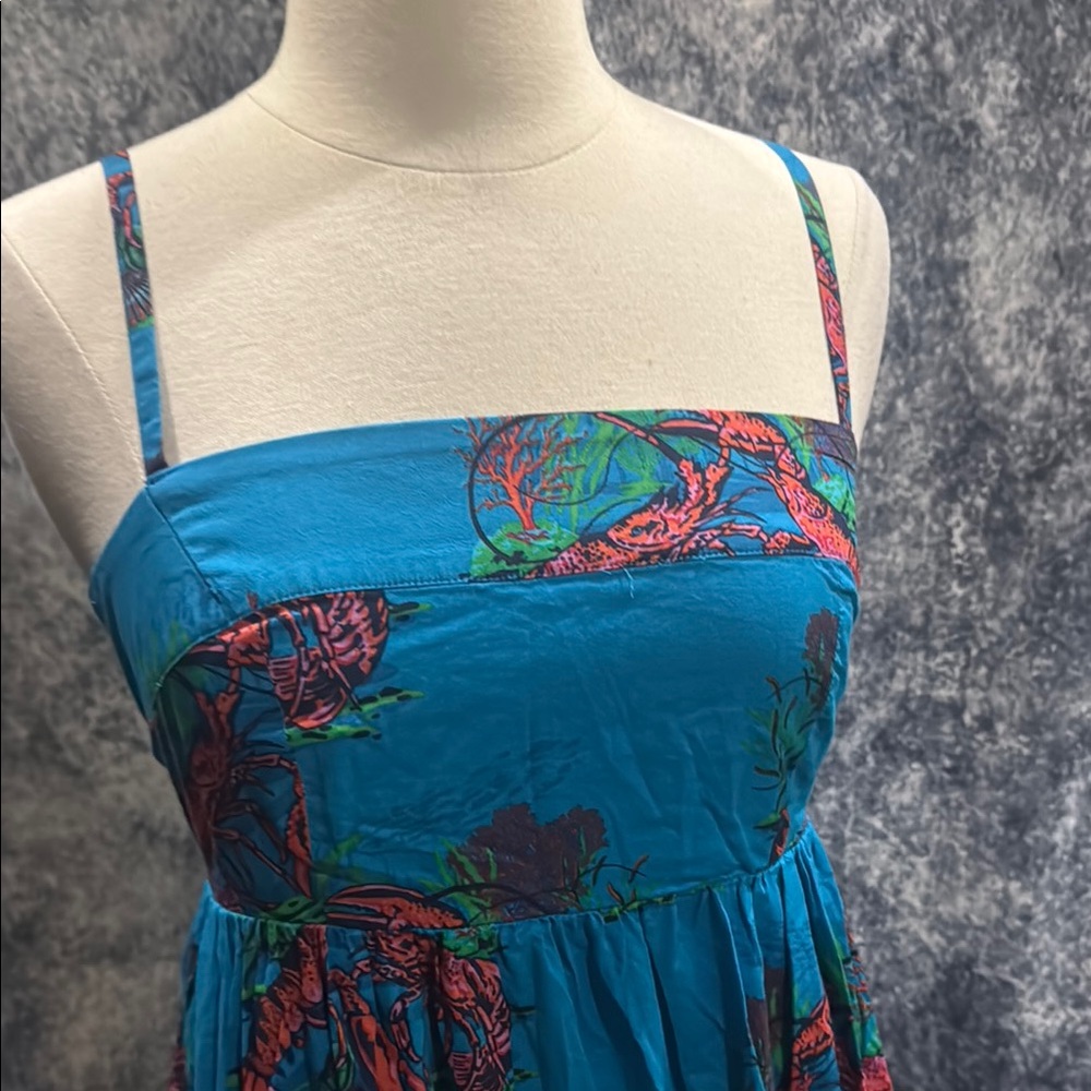 J. Crew Blue Tiered Ruffled Maxi Cotton Sundress w Lobsters - Picture 2 of 6